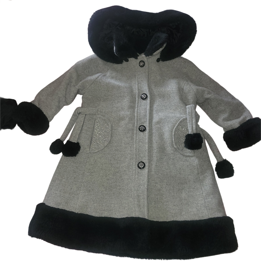 Gusti 24 Carat Vintage Gray Wool Blend Toddler Peacoat Black Trim